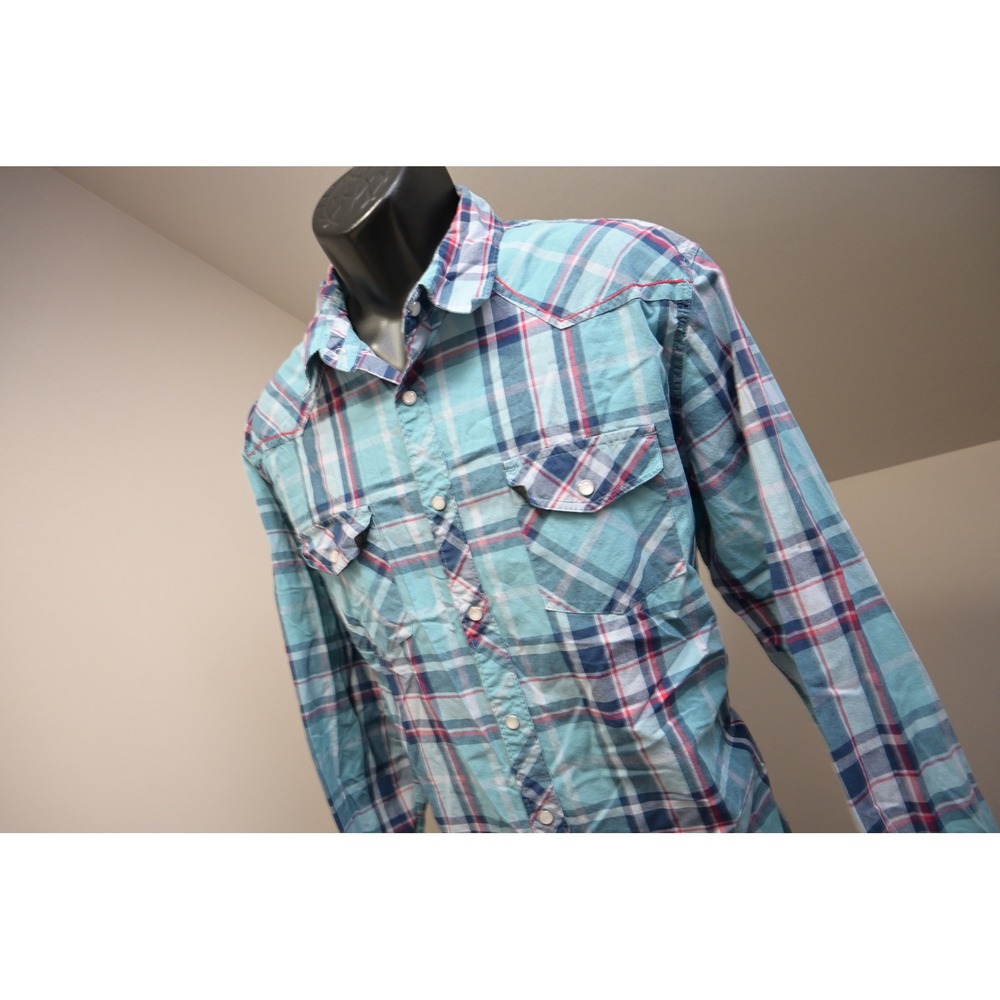 Fox Racing Button Up Shirt Men Large Plaid Western Pearl Snaps Excellent